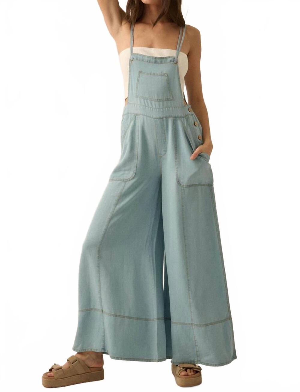 NEW PROMESA denim wide-leg overall jumpsuit in light chambray